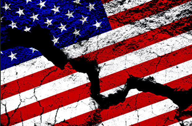 An American Flag ripped in half.